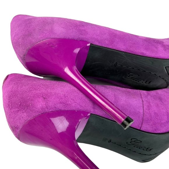 GUESS Merilyn Pumps Size 9 M Pointy Toe Stiletto Suede Leather Fuchsia Purple - Picture 7 of 11
